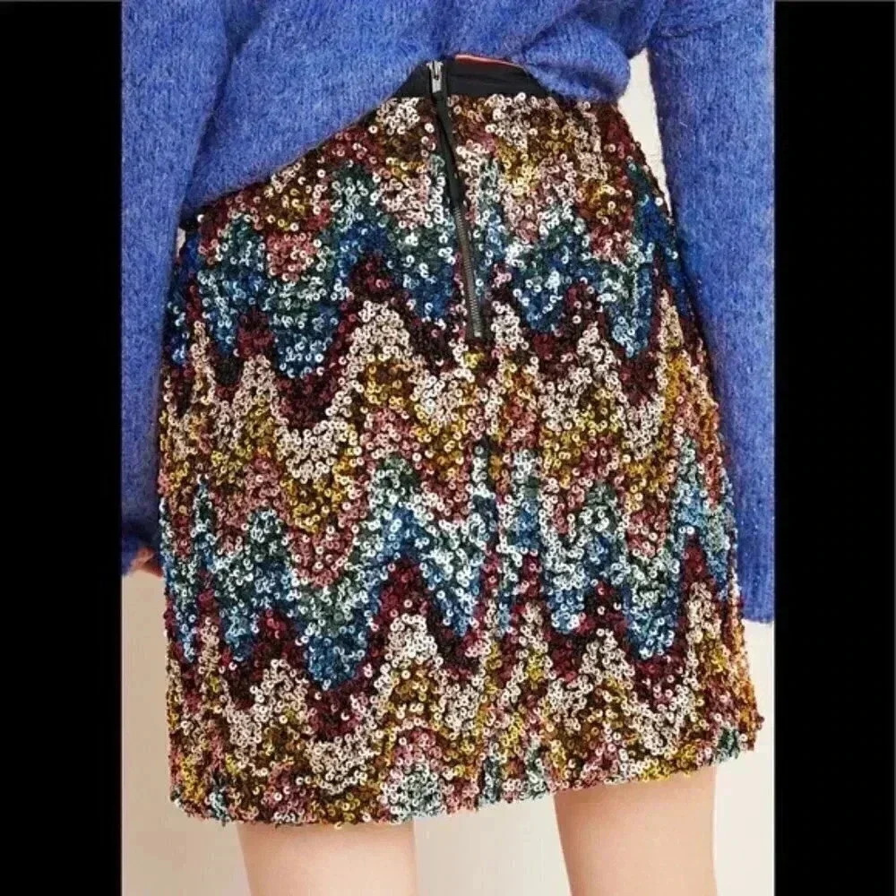 Anthropologie Zig-Zag Sequin Mini Skirt - Picture 2 of 3